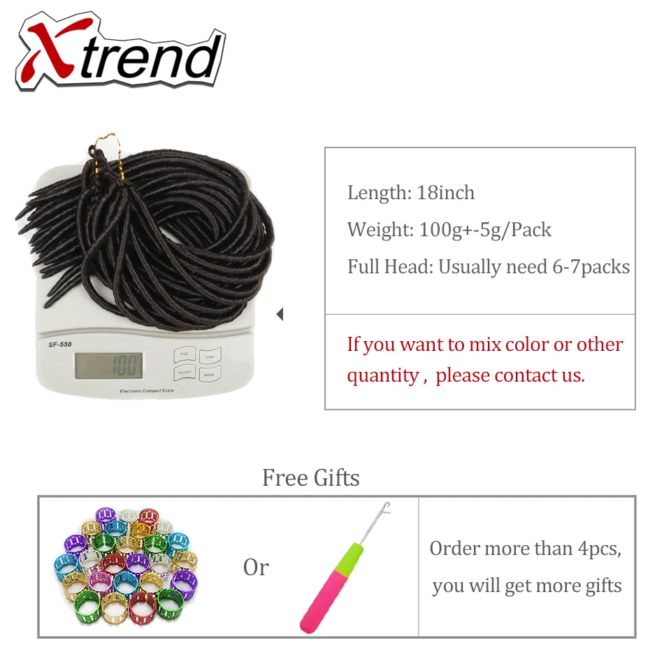 Xtrend 18 дюймов 24 корни химическое крючком тесьмы дреды волос для женский черный