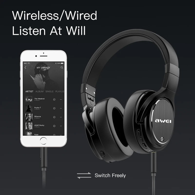 AWEI A950BL беспроводные наушники Bluetooth с активным шумоподавлением стерео игровая