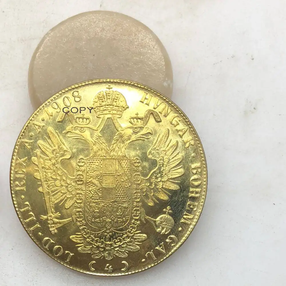 1908 Австрия хабсбург 4 Ducats Франц Джозеф I правый двуглавый Австралийский Венский Орел корона золото монета латунь металла копии монет
