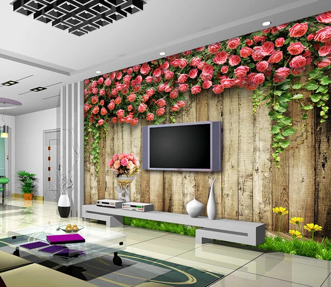 Деревянные обои на заказ розовые розы фотообои для гостиной спальни свадебного