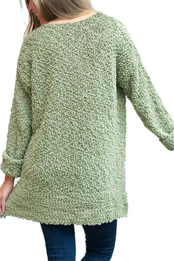 Echoine Khaki V Neck Popcorn Texture Loose Fit Sweater Women Autumn Winter Long Sleeve Pullover Jumper Pull Femme | Женская одежда