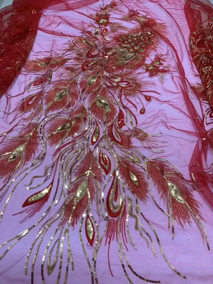 Happy New Year's Day!Beautiful 2019 orange High quality African french gold Sequin tulle lace fabric for party dress 12-31 | Дом и сад