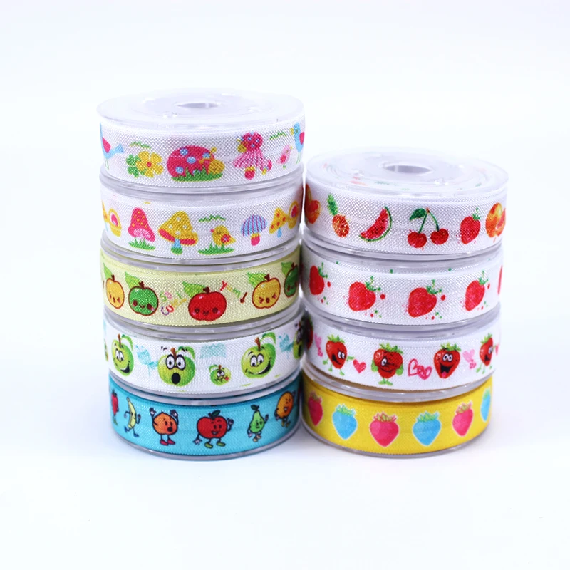 

5/8" Heat Transfer Fruit Series Printed FOE Fold Over Elastic Ribbon 100Yards