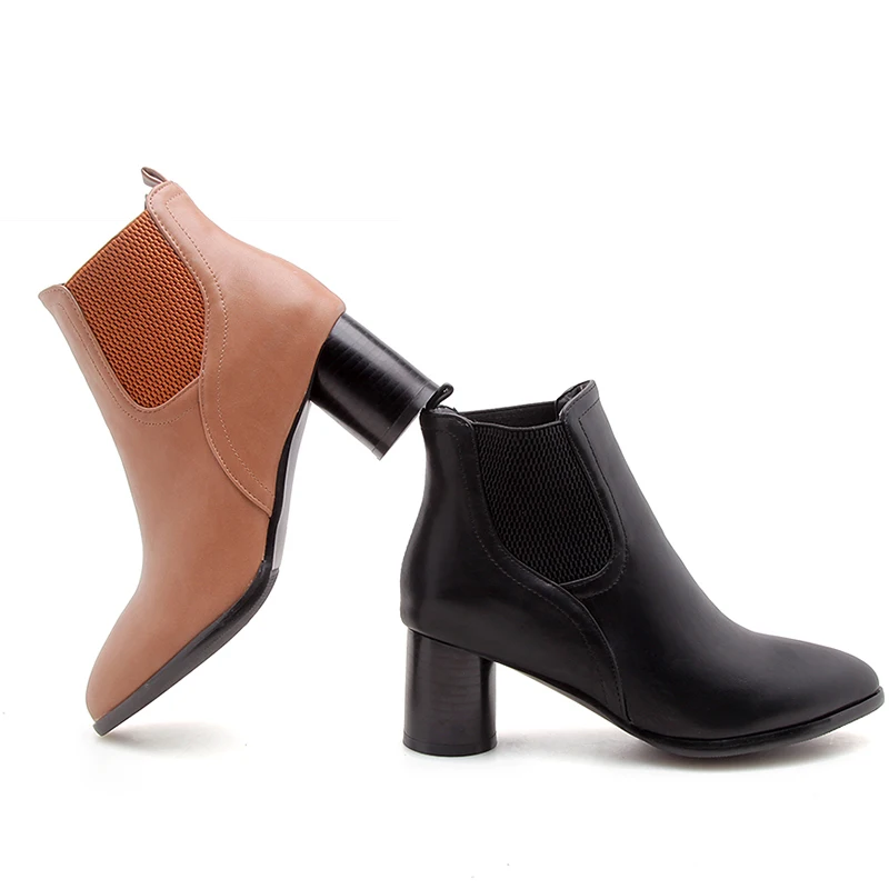 Женские ботильоны из ПУ кожи на высоком каблуке с острым носком | Обувь