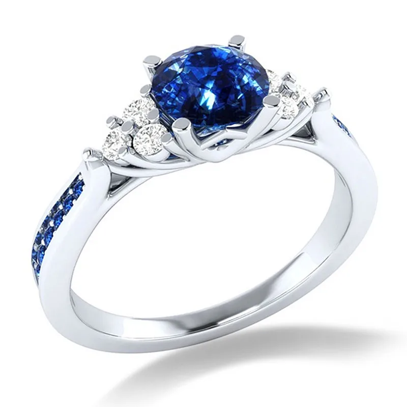 Blue Stone ring Золото/серебро, шикарные изящные кольца в виде снежинок для женщин, девушек, Обручальные, свадебные, вечерние, Anel ювелирные изделия, подарок, bague femme Z2 - Цвет основного камня: Blue Stone ring