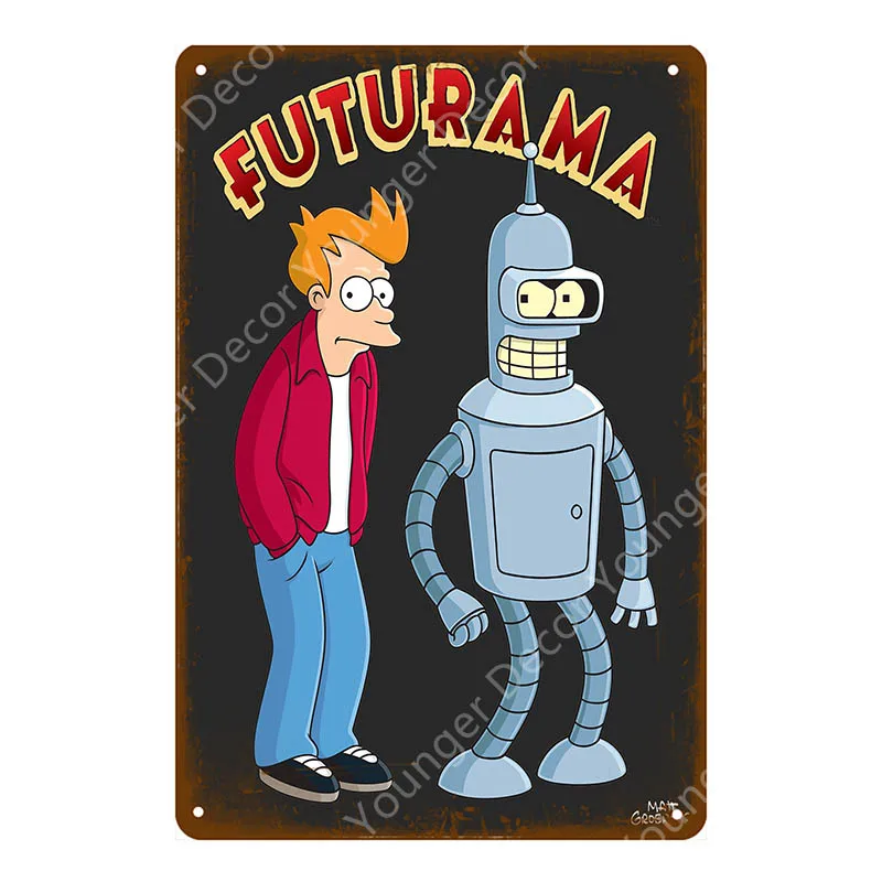 YD6298E Futurama Comics винтажные металлические знаки, плакат, настенная наклейка, декоративная тарелка для комнаты, мультяшная табличка, домашний декор, настенная живопись - Цвет: YD6298E