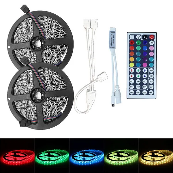 2x 5m 44key RGB SMD 5050 12 V 300 светодиодный s RGB лента 5 M 10 M 15 M не водонепроницаемый гибкий светодиодный свет полосы многоцветный светодиодное ленточное освещение+ контроллер - Испускаемый цвет: 2x 5m 44key RGB
