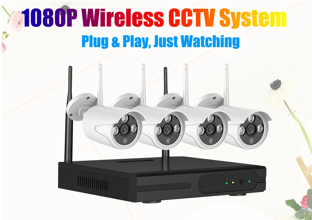 Беспроводная система видеонаблюдения 1080P HD Plug Play 20m ночное видение P2P наружная