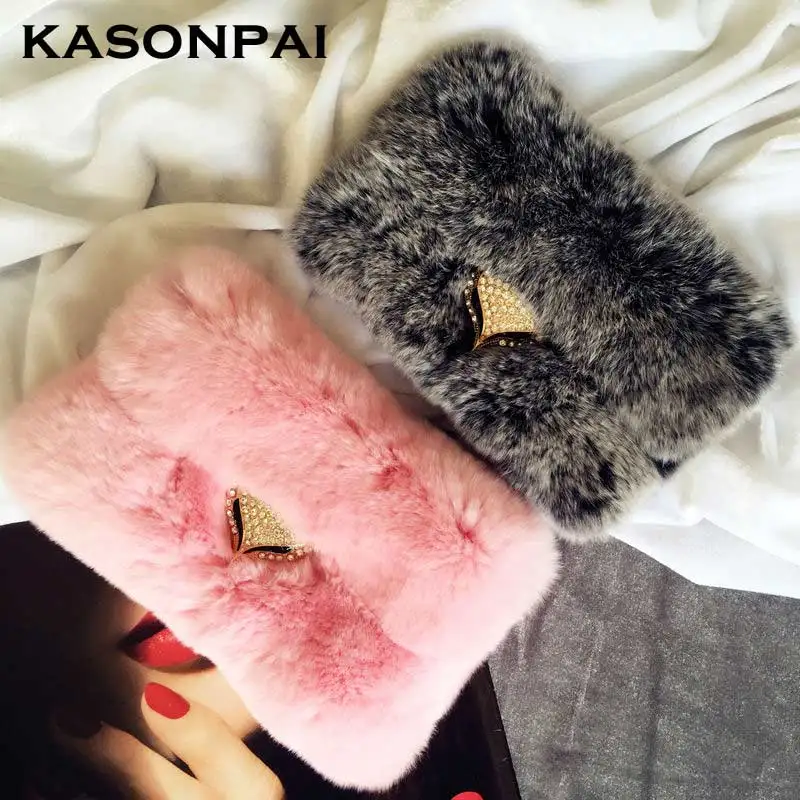 KASONPAI настоящий топ из меха кролика Рекс, плюшевый флип-чехол с бриллиантами, кожаный чехол для iphone 6, чехол для iphone 6S, 7, 8 Plus, чехол-кошелек