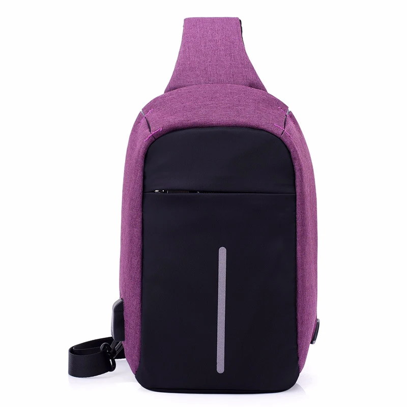 Men Leisure Usb Chest Bags Travel Women Handbags Sling Bags Small Bag Over Shoulder Female Crossbody Handbag Purse - Цвет: Upgraded purple
