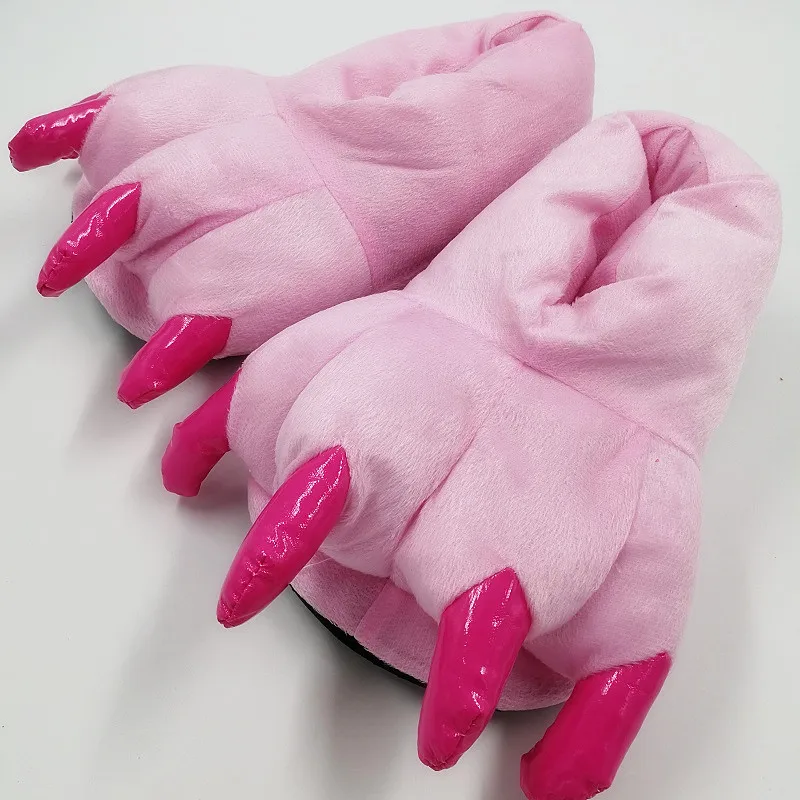 Плюшевые слиперы в виде лапы животного с когтями Домашние тапочки Теплые