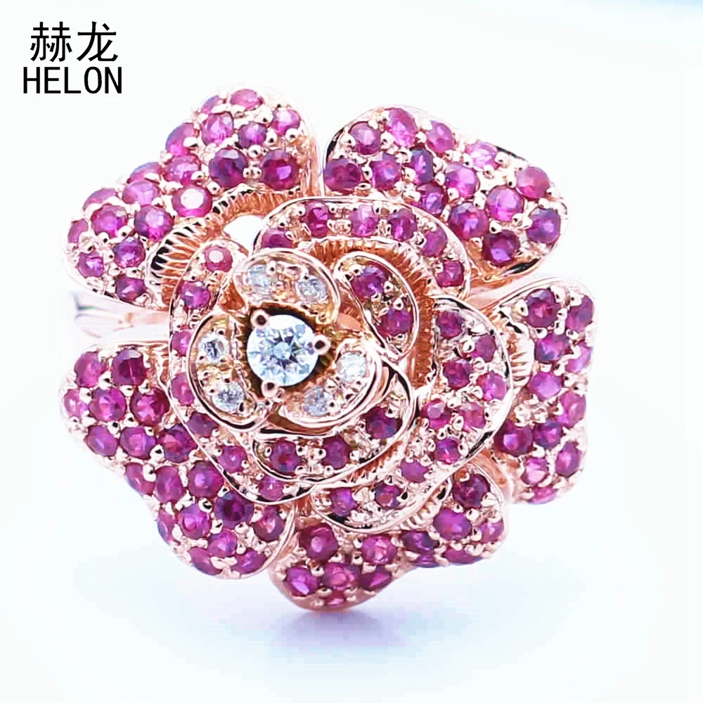 Цельное обручальное кольцо 14 к из розового золота 1.4ct с натуральными бриллиантами и Рубином для женщин, романтическое обручальное кольцо с цветами, хорошее ювелирное изделие