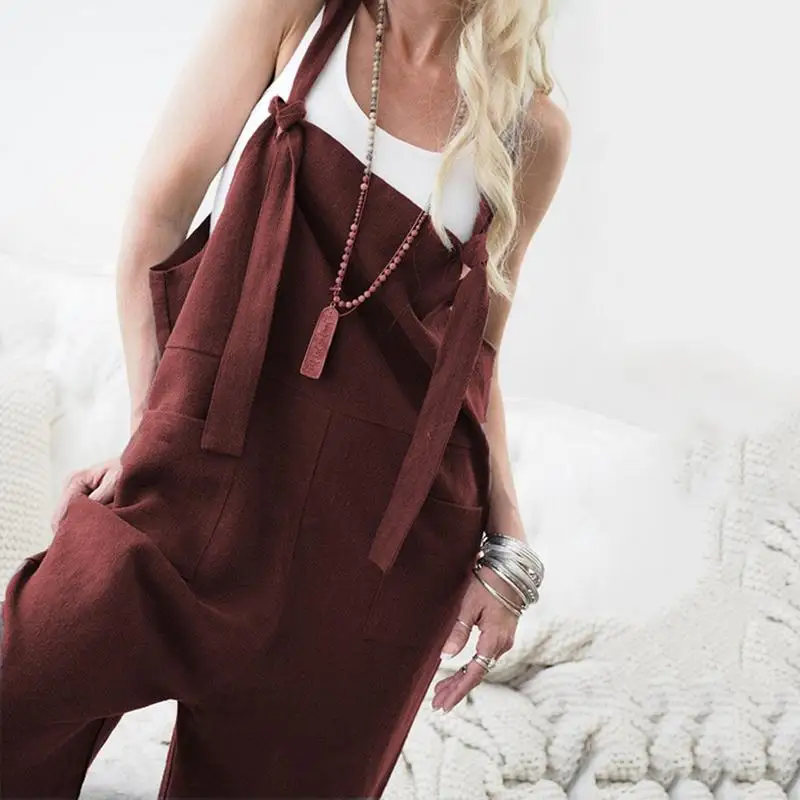 Новинка 2018 женские повседневные свободные льняные штаны хлопковый комбинезон