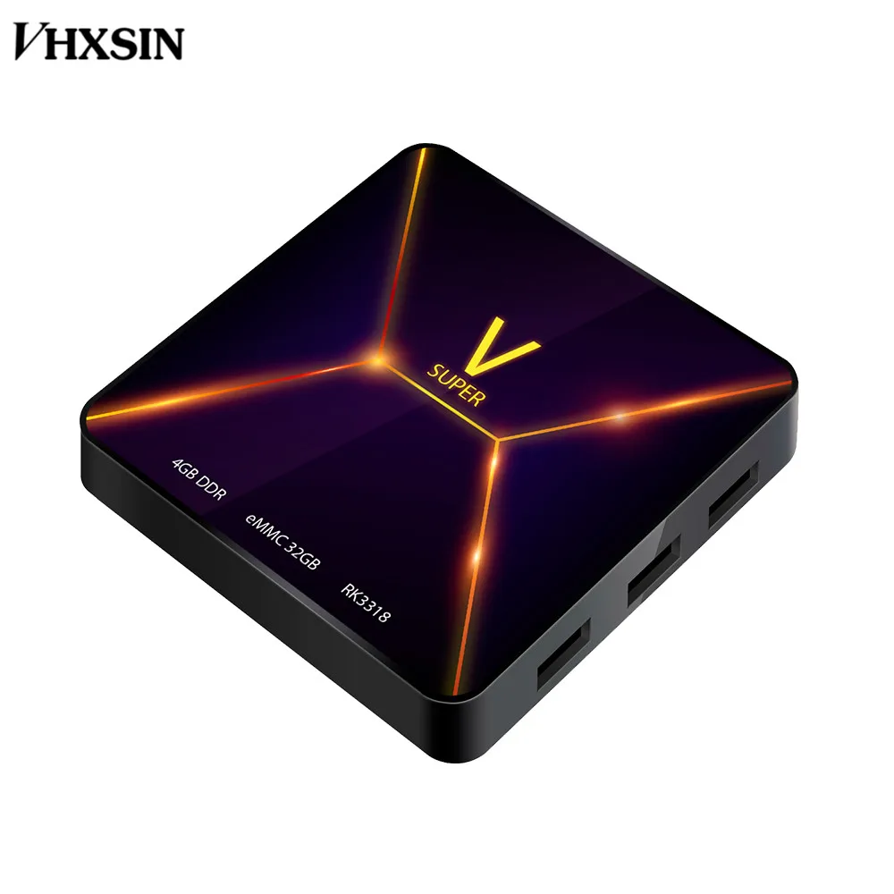 VHXSIN 10 шт. Супер V Rockchip RK3318 четырехъядерный Android 9 0 ТВ-приставка RAM 4G ROM 32G 4K VP9 HDR H.265 HD 2