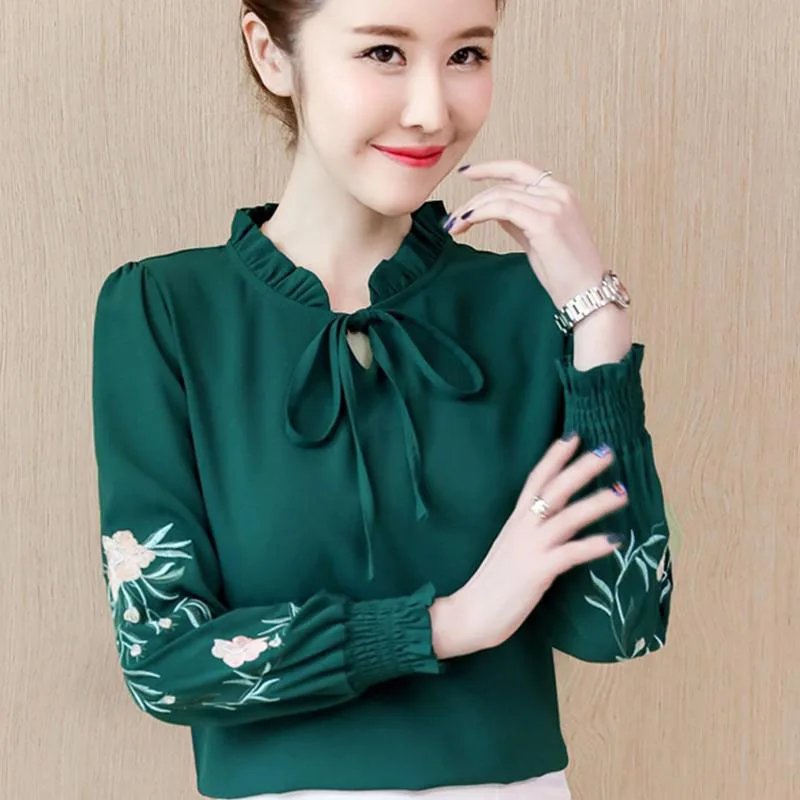 Вышивка женские летние стильные шифоновые Женские Блузки Рубашки повседневные с