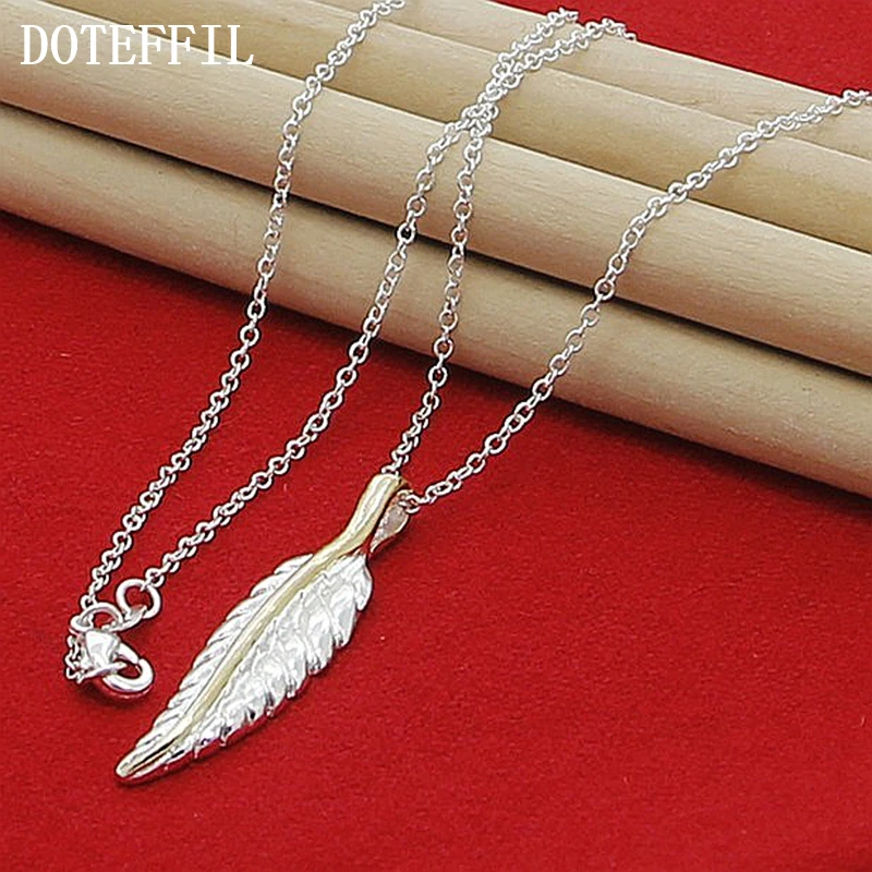 Ожерелье DOTEFFIL с подвеской в виде листьев и перьев из стерлингового серебра 925