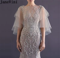 janevini elegant wedding bridal lace bolero wraps cape dress two layers soft tulle lace sequined women bolero chaquetas de mujer