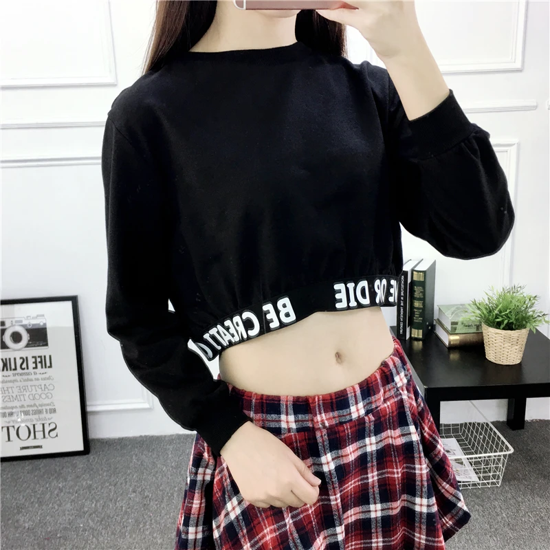 Фото Letters Printing Sweatshirt Fashion Autumn Women Crop Tops Round Neck Long Sleeve Sweatshirts Simple Style Black Moletom Женская Letters Printing Sweatshirt Fashion Autumn Women Crop Tops Round Neck Long Sleeve Sweatshirts Simple Style Black Moletom Женская