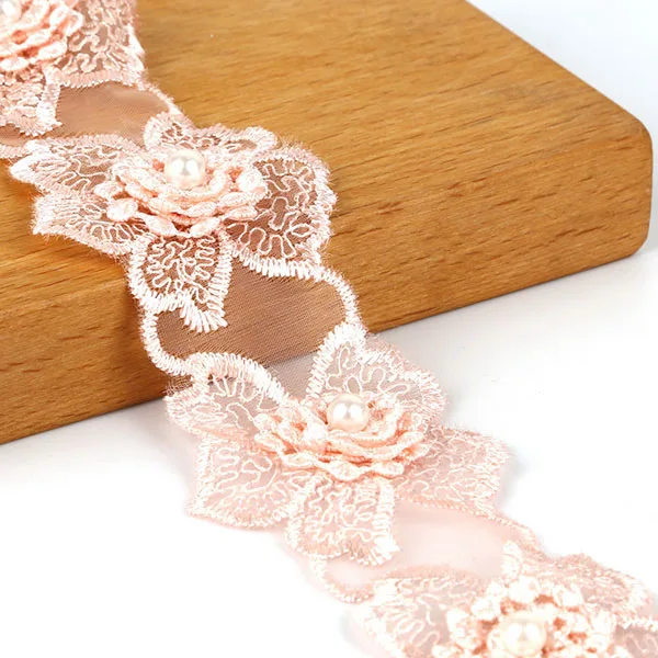 Light pink Цветочное кружево 1 ярд/партия для платья кружевные ленты с отделкой Вязание Свадьба вышитые для сделай сам, поделки ручной работы лоскутное шитье принадлежности - Цвет: Light pink