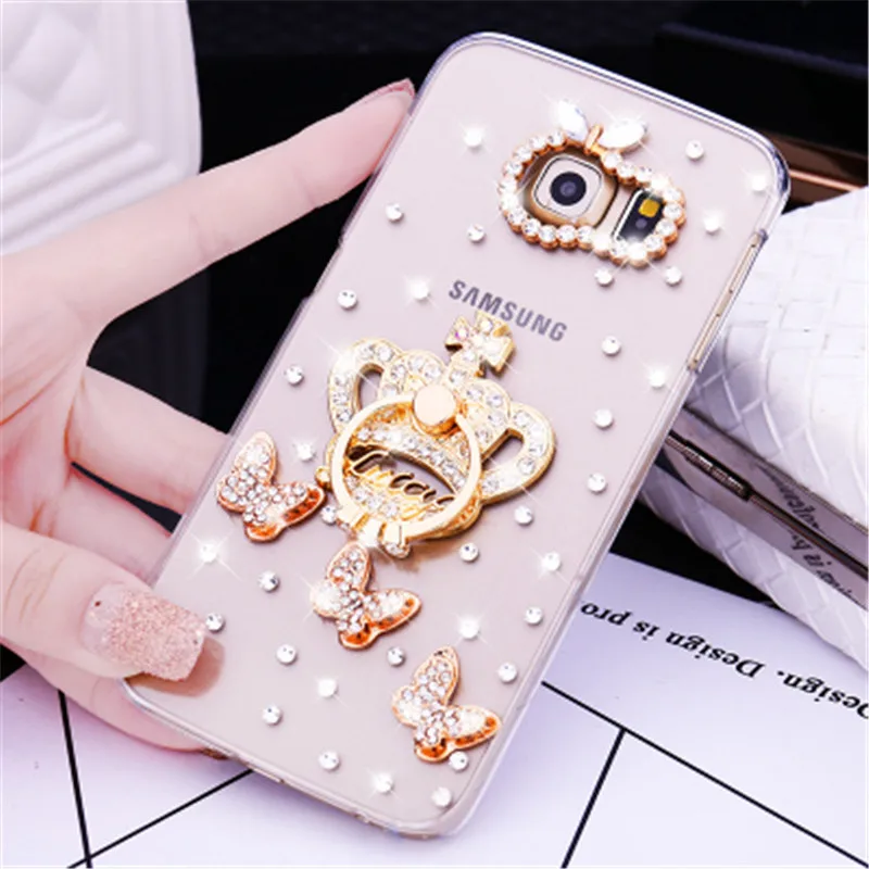 Fashion Crown Bling Diamond Crystal Case For Samsung Galaxy A6 A8 Plus Note 9 8 5 J4 J6 J8 2018 With Finger Ring Cover | Мобильные