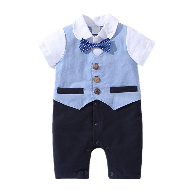 

Orangemom Official Store New 2023 Baby Boy Gentleman Bow Tie Blue NewBorn Baby Clothes Boys Kids Short-sleeve Jumpsuit