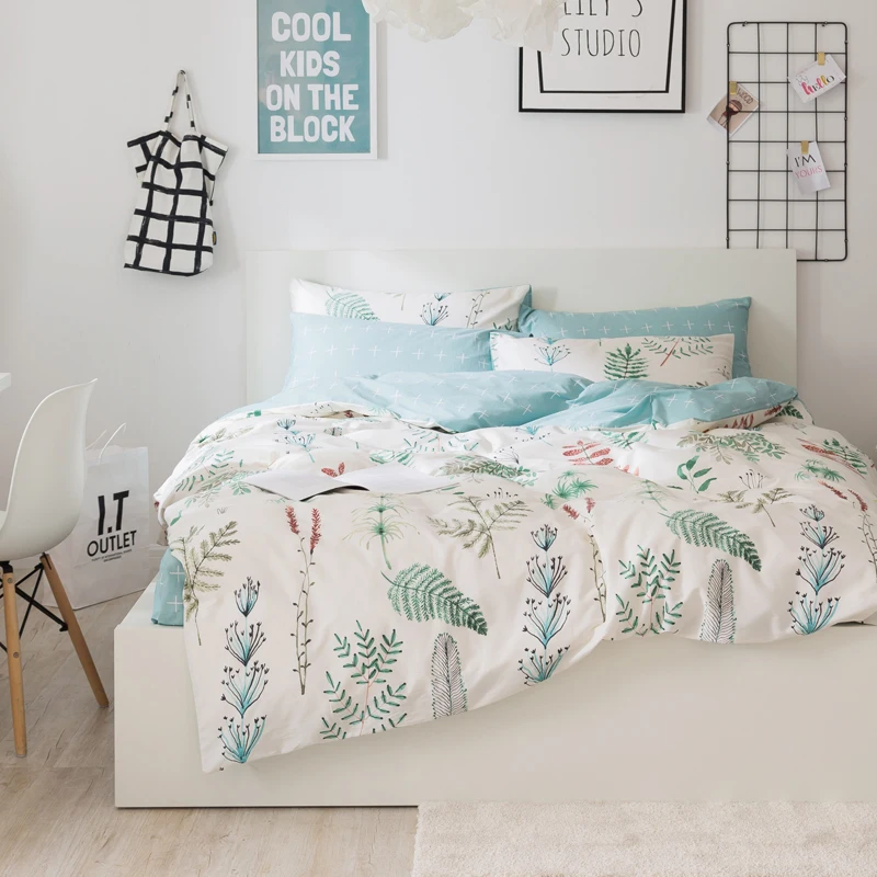 

Leaves Print Bed Sheet Pillowcase and Duvet Cover Sets 100% Cotton Bedlinen 1.2m 1.5m 1.8m Bedding Set #365
