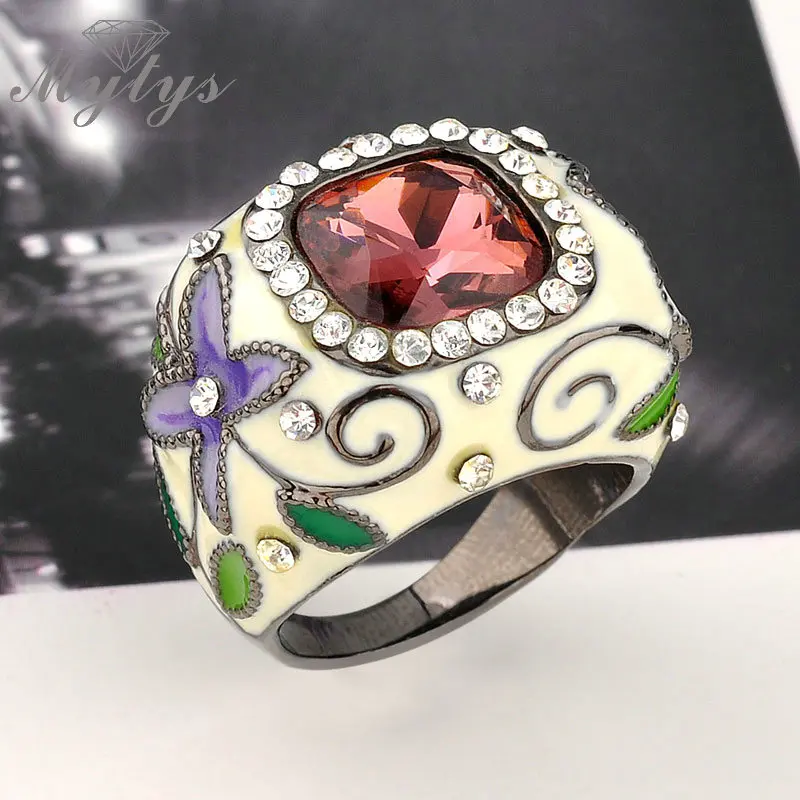 Mytys хрустальное кольцо с цветочным узором стильное цветное для вечеринки