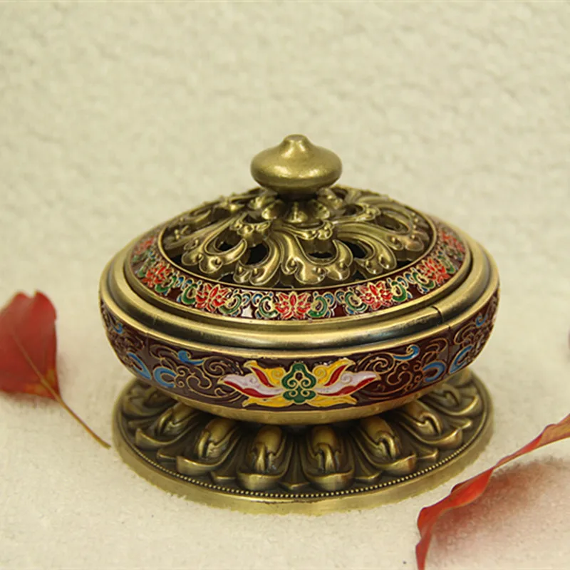 Курильница из сандалового дерева с эмалью и цветами лотоса | Дом сад