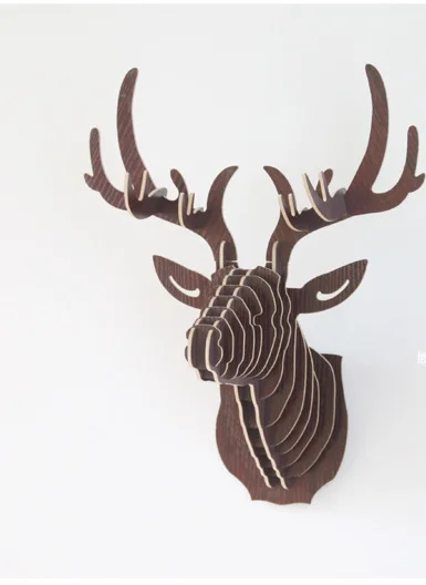 DIY 3D деревянные животные голова оленя арт модель дома офиса настенные подвесные