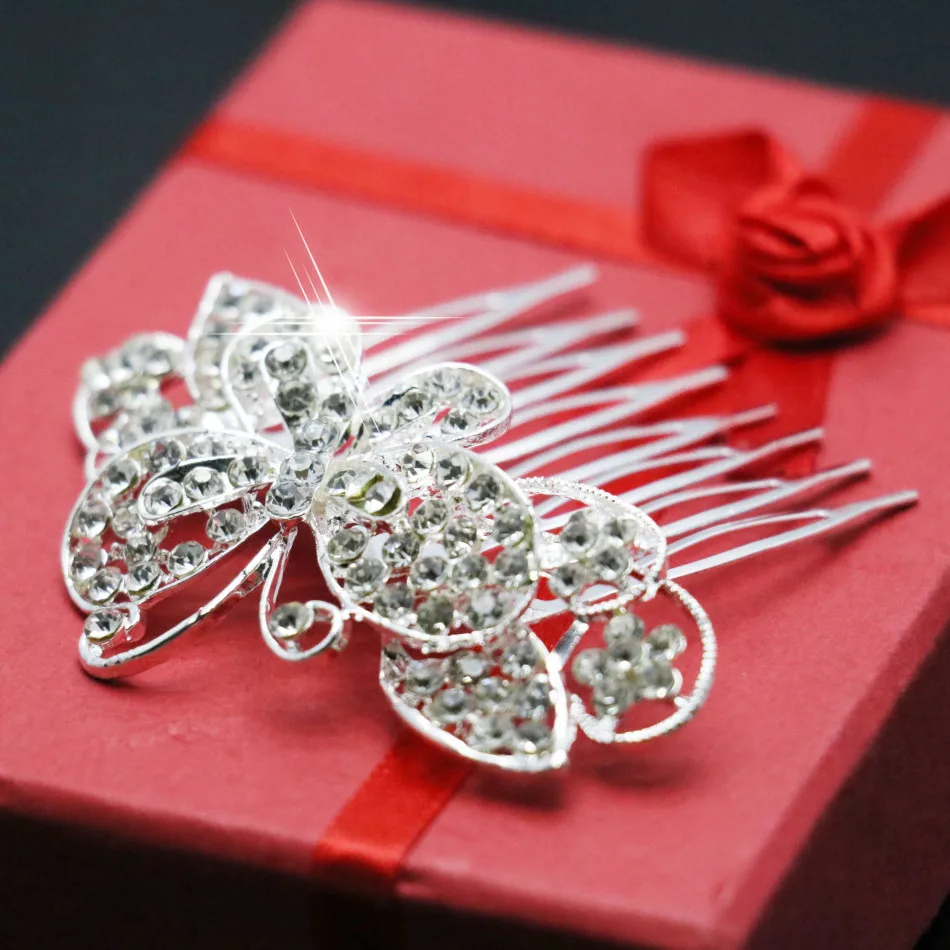 Цветочная шпилька для волос со стразами в форме бабочки гребень с листьями