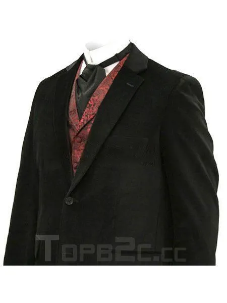 Cool Black Lapel Single-Breasted Buttons Jazz Cloth Velvet Mens Steampunk Jacket For Men Free Shipping | Тематическая одежда и