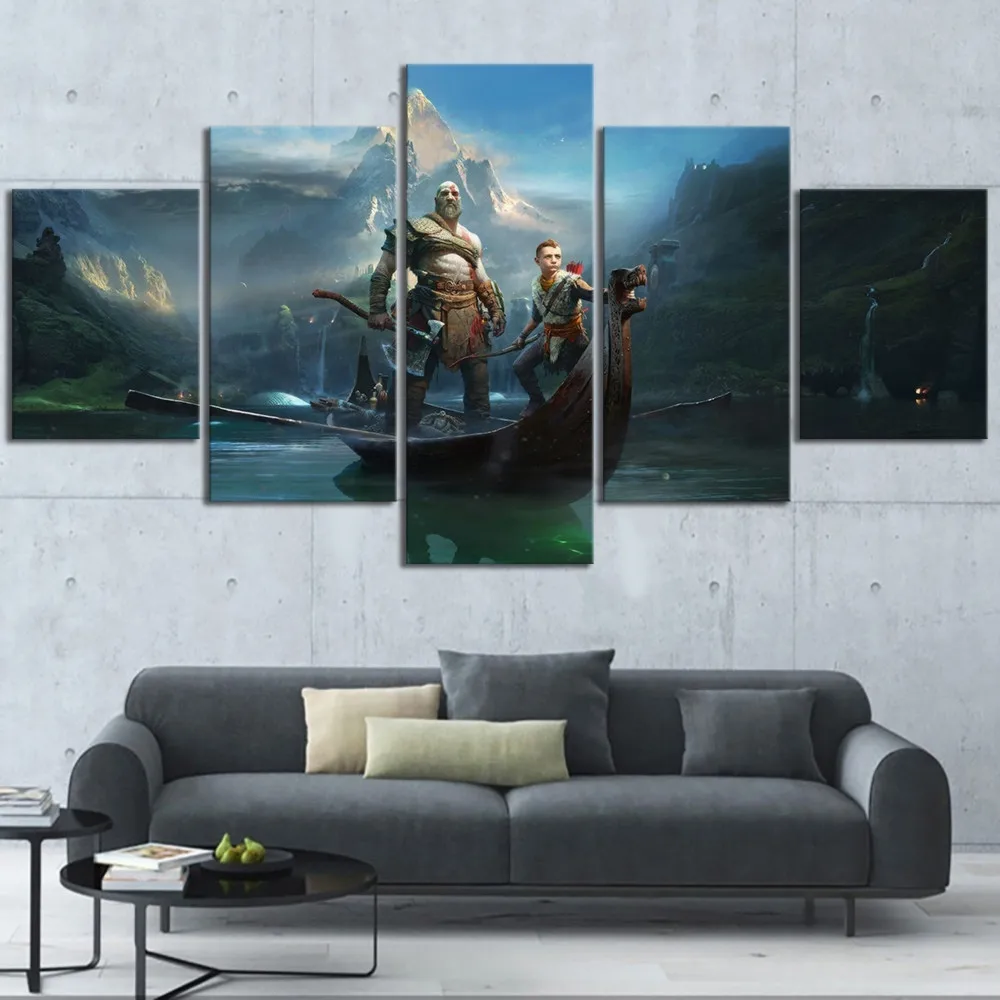 Video Game God of War Kratos 5P Paintings Print on Canvas HD Abstract Painting Office Wall Art Home Decor Pictures | Дом и сад