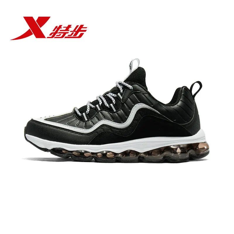 black white Xtep AIR MEGA; женская спортивная обувь; Новинка года; сезон весна; кожаная повседневная обувь с подушечками на пальмах; женская обувь для бега; 881118119287 - Цвет: black white