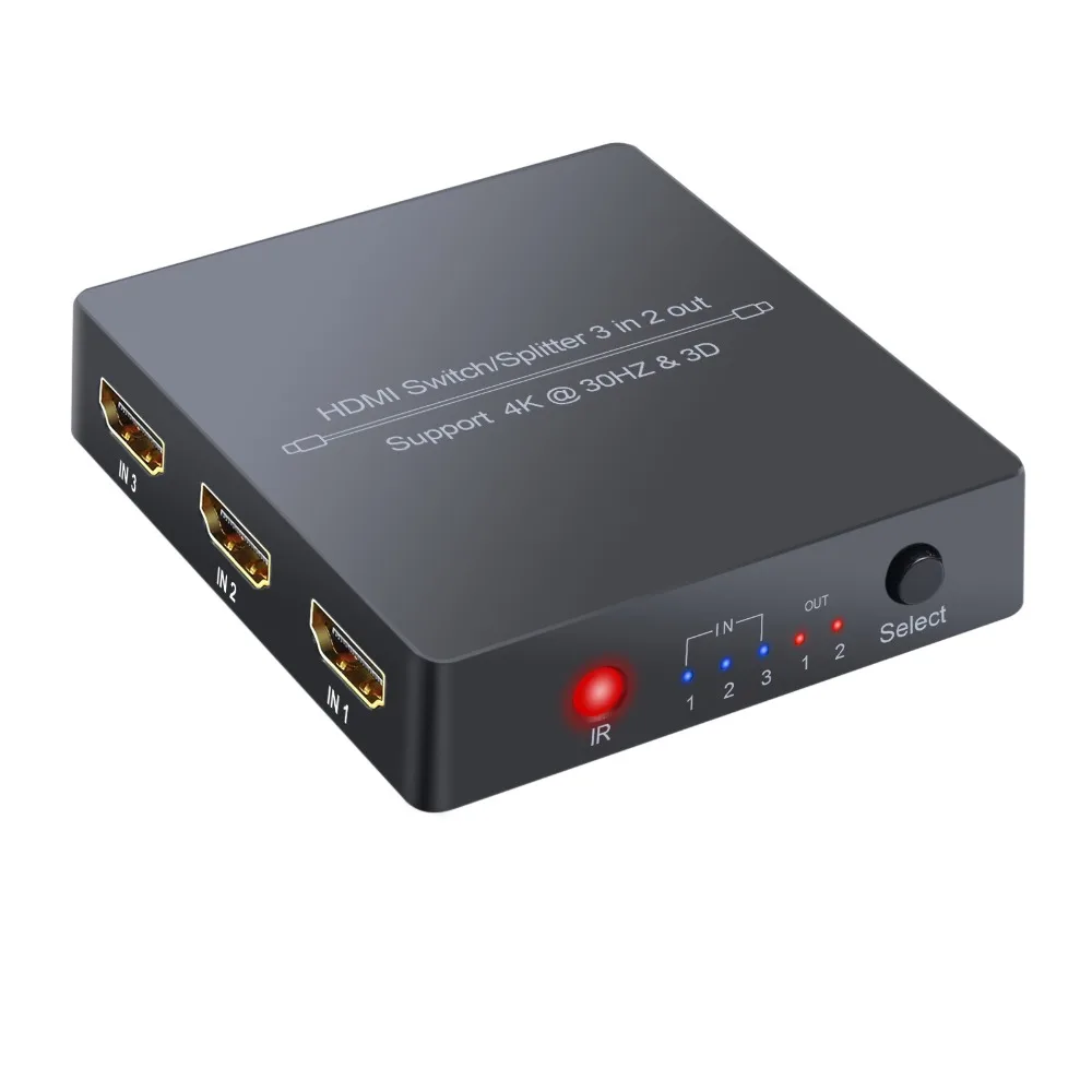 Proster HDMI коммутатор 3 в 2 из HDMI автоматический Коммутатор HDMI сплиттер с ИК-пультом дистанционного управления 4k 3D HDMI 1,4 коммутатор