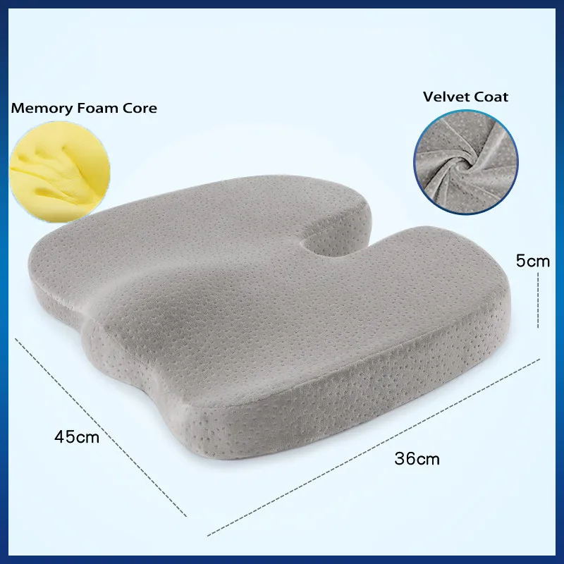 Velvet fabric Gray U-образная подушка для путешествий, ортопедические массажный эффект, Подушка для стула, подушка для автомобиля, офиса, подушка с эффектом памяти, поддержка, радикулит, облегчение боли - Цвет: Velvet fabric Gray