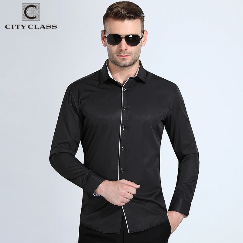 Город класса 2018 мужская одежда Slim Fit Рубашки для мальчиков Бизнес с длинным