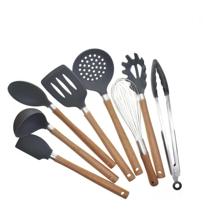 

8pcs Silicone Cooking Kitchen Utensils Set Wooden Handle Silicone Kitchen Tools