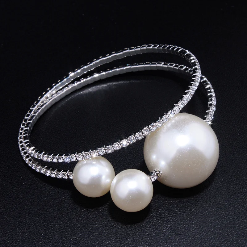 Женский набор свадебных украшений из колье и браслета с искусственным жемчугом