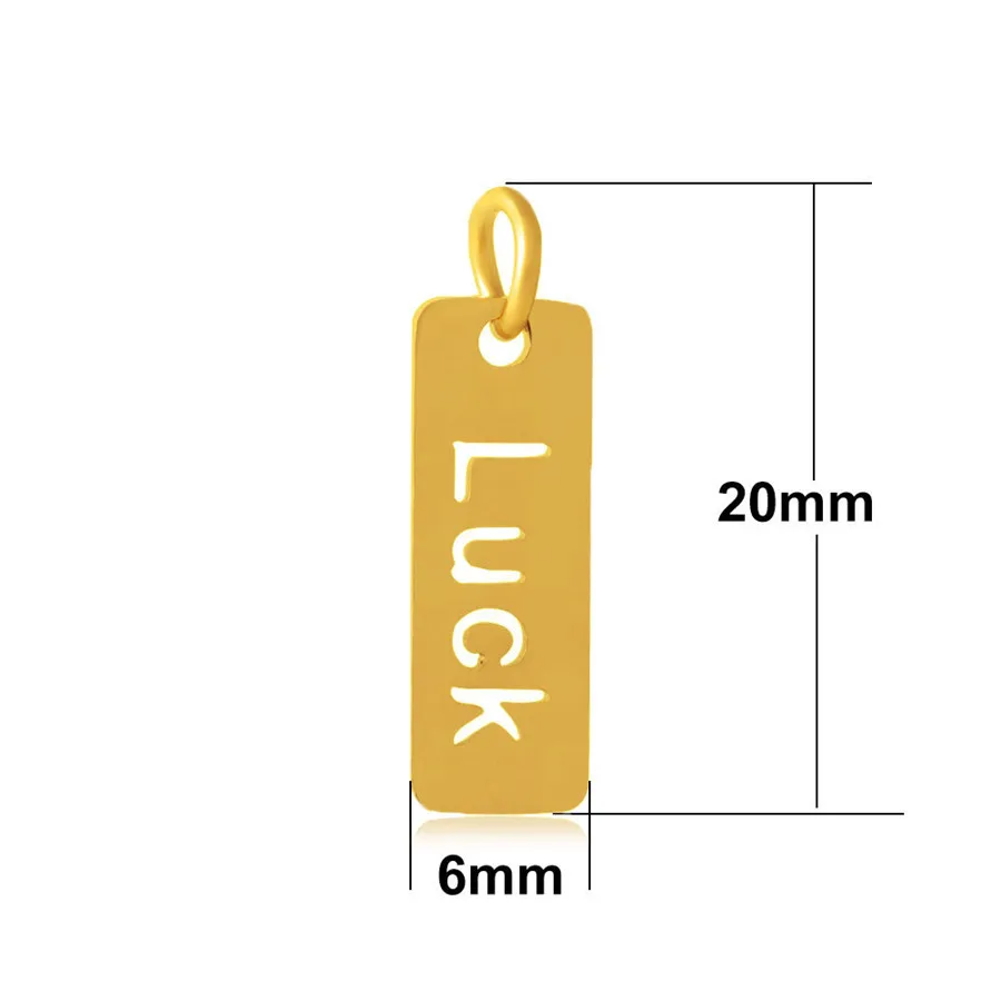 SAUVOO 2Pcs/lot Gold Color Stainless Steel Hollow Rectangle Charms Pendant Engraved Luck Letter Word Tag Charm For Diy Bracelet | Украшения