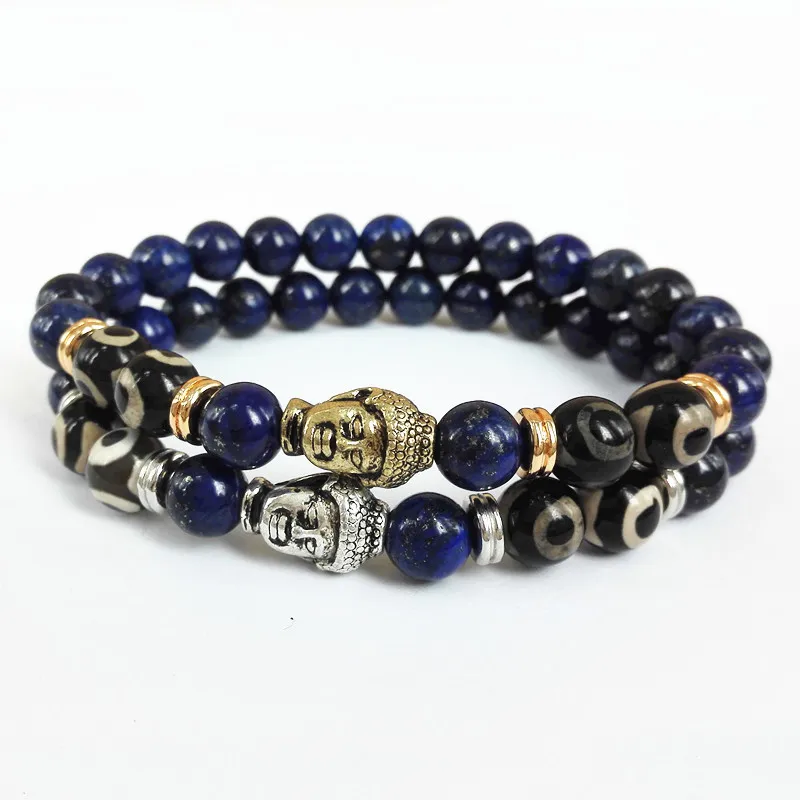 Одежда высшего качества мужские бусы Будды браслет 8 мм Лазурит Камень бусинки