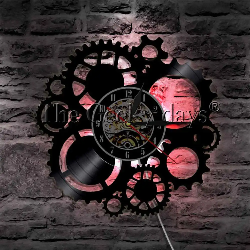 Настенные часы в стиле стимпанк с виниловой пластиной викторианские