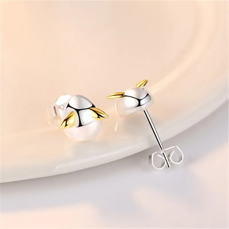 LEKOFO Fashion Jewelry Angel Egg Earrings Korean Cute Mini Small 925 Sterling Silver Stud For W | Украшения и аксессуары