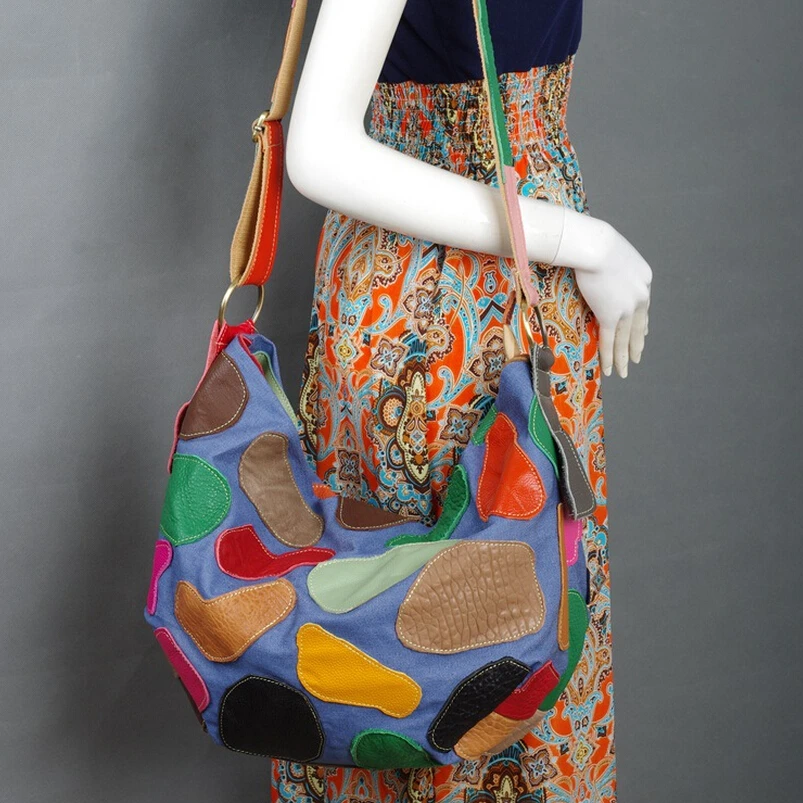 Classic Designer Handbags Cow Leather+Jean Patchwork Bags Lady Purse Women Hobo Messenger Satchel Tote Crossbody | Багаж и сумки