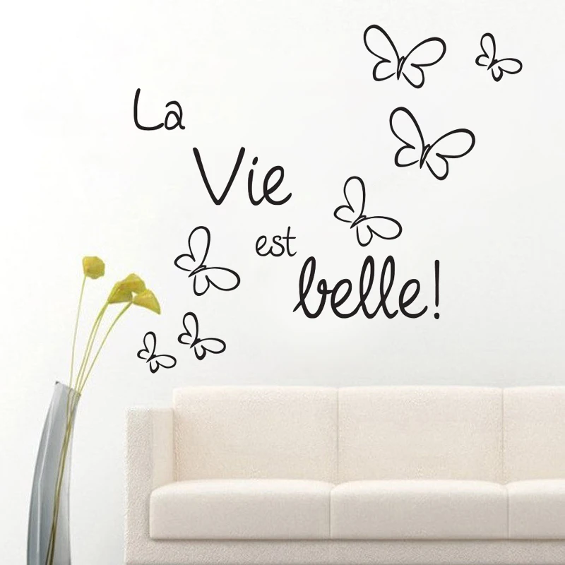

Life Is Beautiful French Sayings Wall Stickers Beautiful Butterflies Home Decor DIY Vinyl Wall Art Decal Removable Kids Children