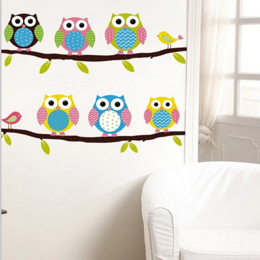 DIY Милая разноцветная ветка Совы Птиц ПВХ детские домашние настенные наклейки