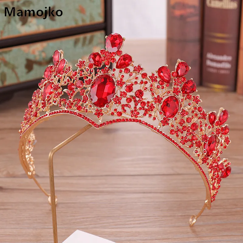 Mamojko барокко Свадебная Красная Зеленая большая Хрустальная корона невесты для