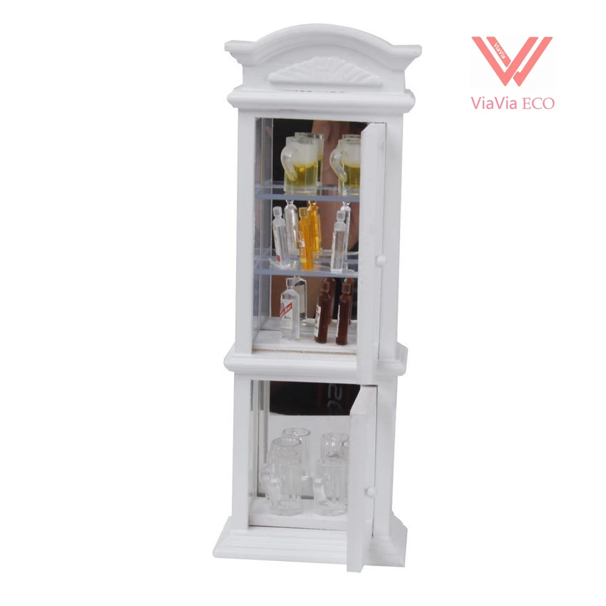 1:12 Миниатюрный белый деревянный шкаф для кукольного домика прозрачное витринное
