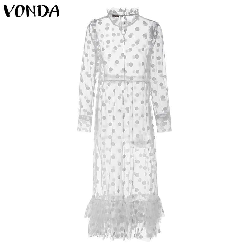 Модные женские летние платья с длинным рукавом, платье с принтом, VONDA женское Макси-платье, Повседневные Вечерние платья размера плюс
