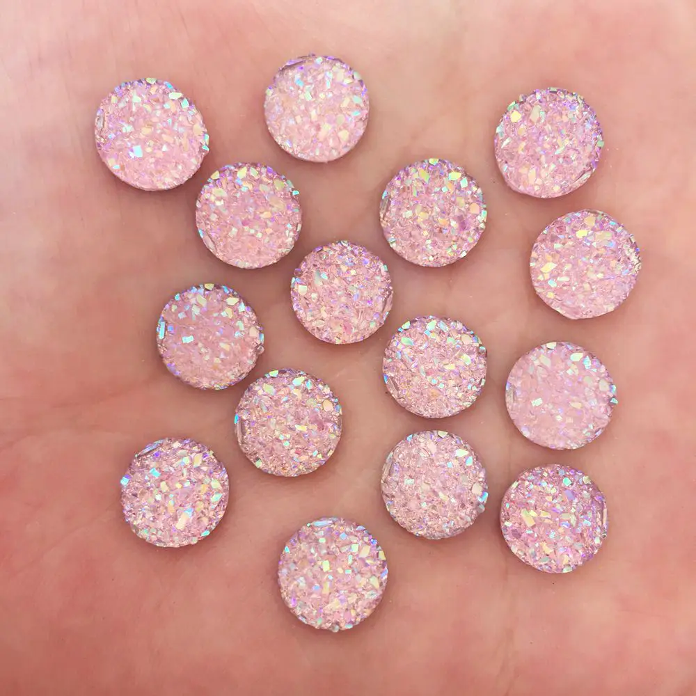 Pink 100 шт AB смолы Bling выпуклая поверхность руды 10 мм круглые плоские с оборота узоры из страз DIY Свадебные Аппликации Ремесло SW64 - Цвет: Pink