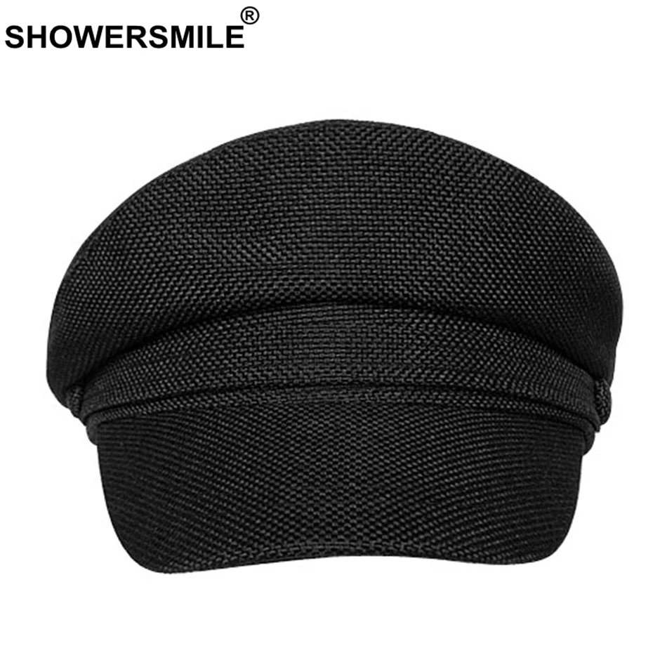 SHOWERSMILE, военная Кепка, женская, черная, хлопок, лен, плоский верх, шляпа, женская, Классическая, однотонная, пекарская Кепка, весенняя, женская, Матросская, армейская Кепка s